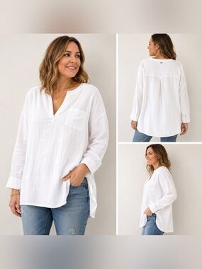 O'Neill Women's White V-Neck Long-Sleeve Tunic Top